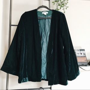 Emerald Velvet Wide Sleeve Blazer